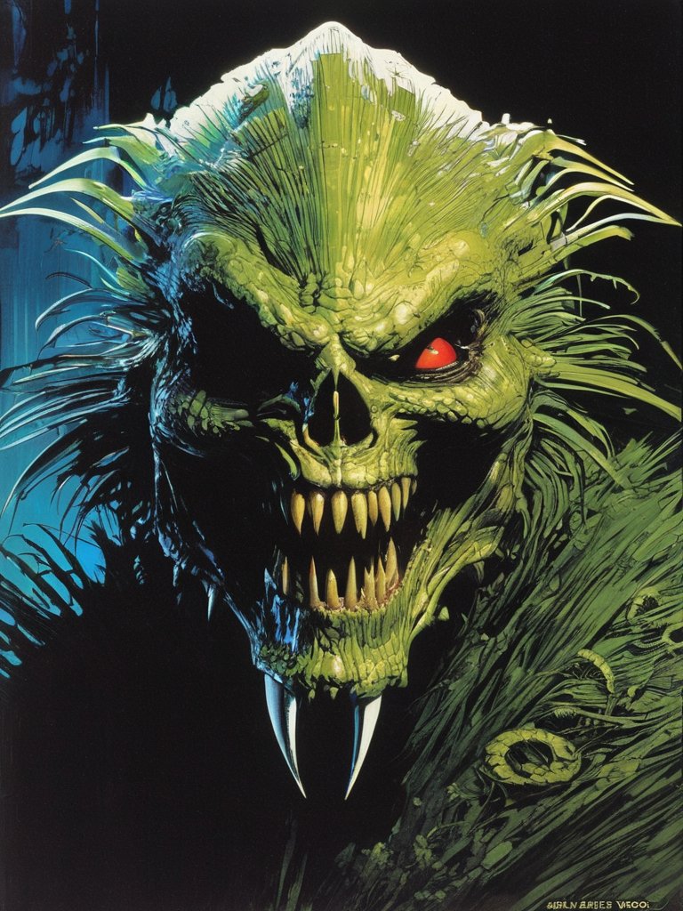 00020-577360804-by Ashley Wood,  Philippe Druillet, Lurking creature with venomous, needle teeth, Natural Light, _lora_blacklight_makeup_v2_0.2_.jpg